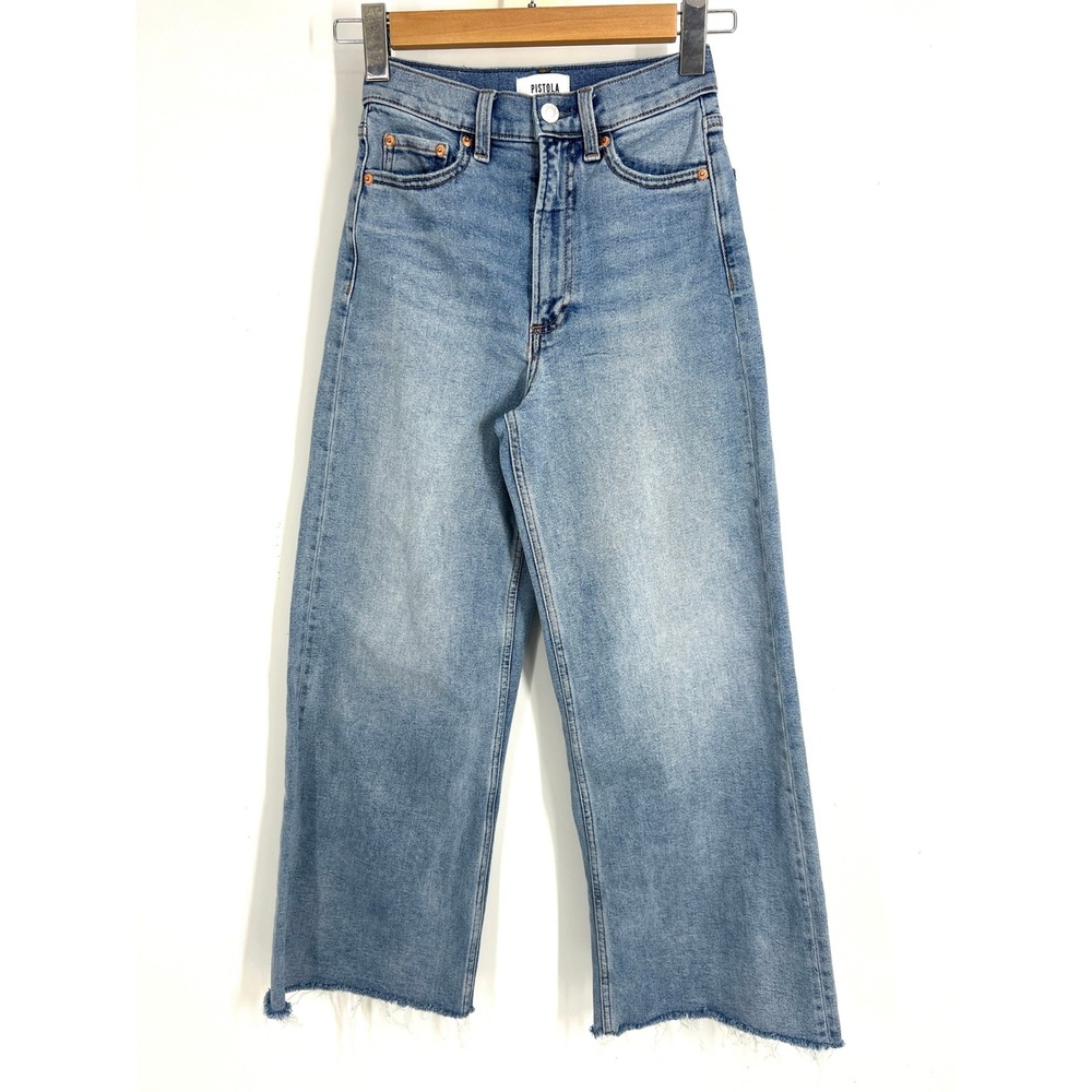 Pistola High Rise Wide Leg Raw Hem Jeans Blue Wash P00016051QL BSTRO Size 24